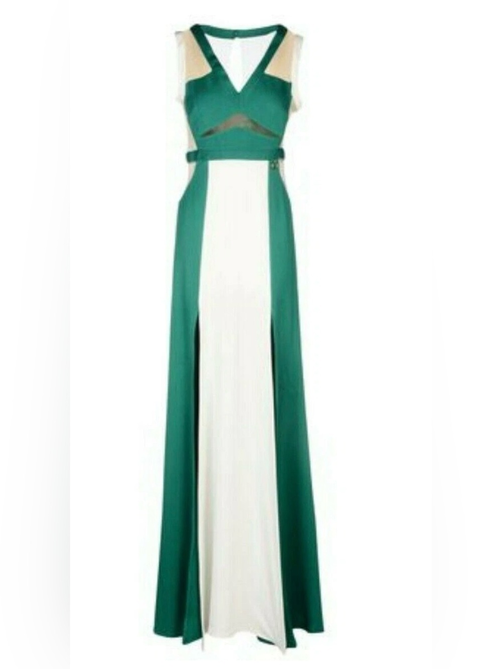 Mangano Elegant Green and White Colorblock Maxi Dress